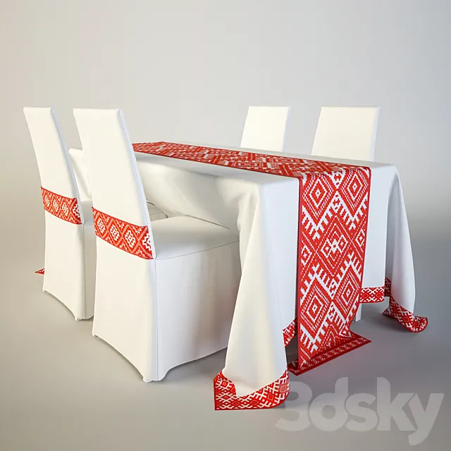 Table and chairs with Embroideries 3DModel Table and chairs with Embroideries 3DModel