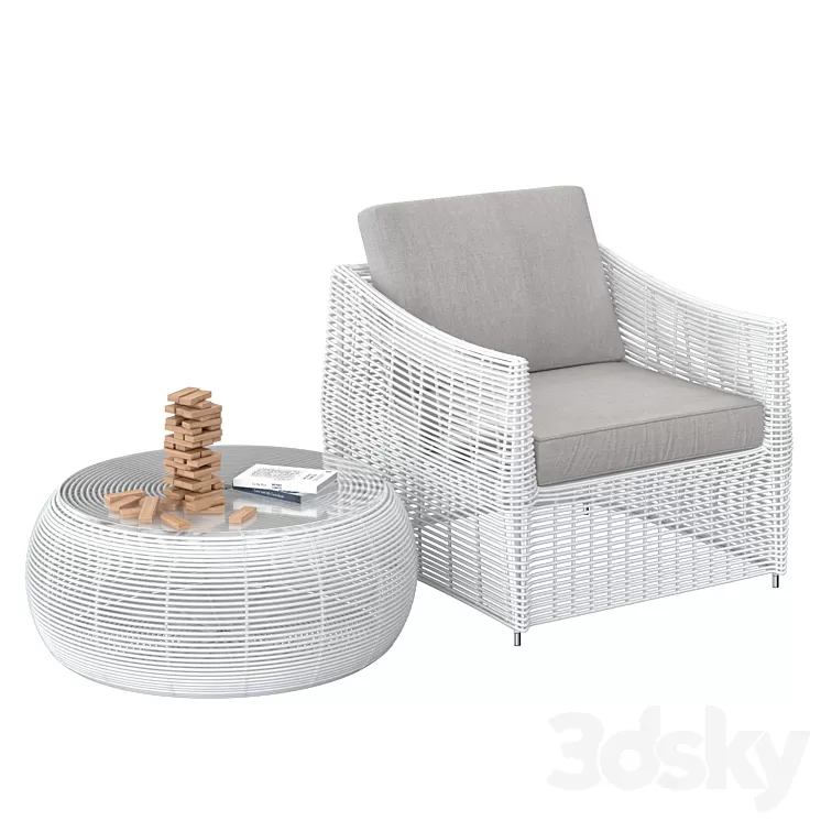 Table and rattan chair 3D Model