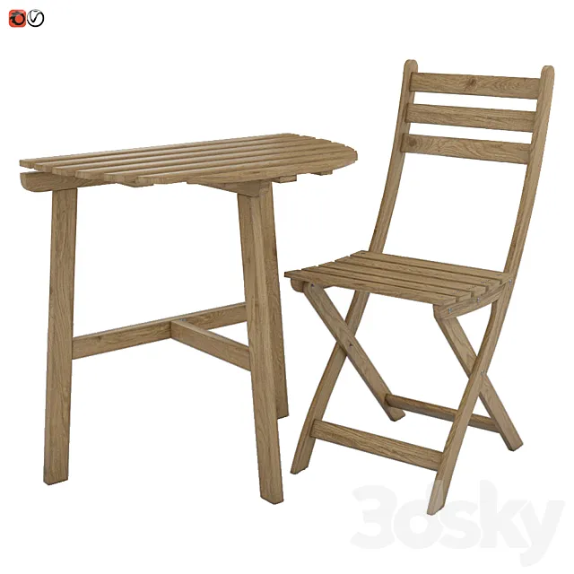 Table + chair Ikea ASKHOLMEN 02 3D Model