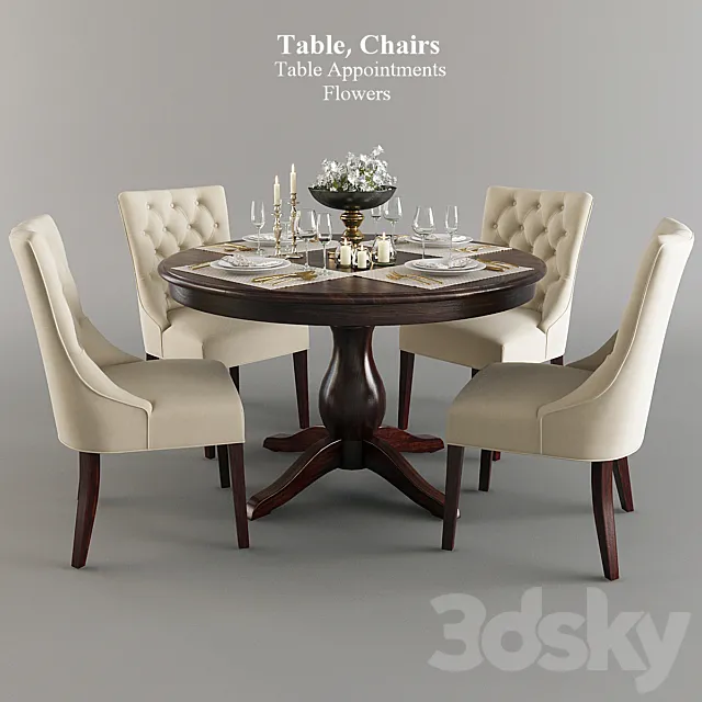 Table. chairs. table setting 3DModel