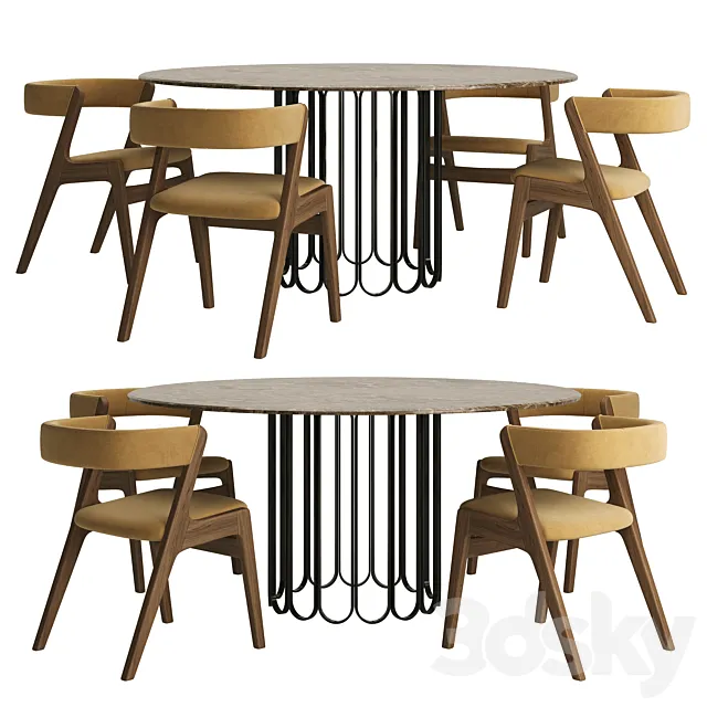 Table CHERYL + chairs MONACO by LASKASAS 3DModel