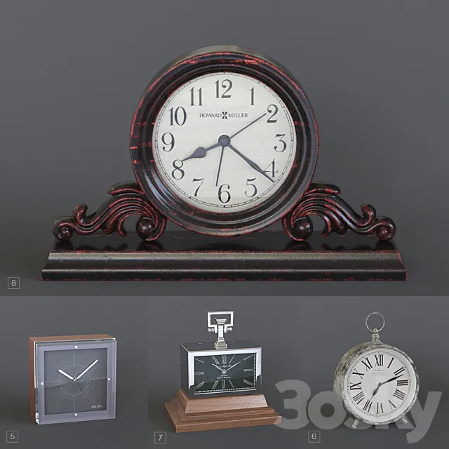 Table clock pack 02 3D Model Table clock pack 02 3D Model