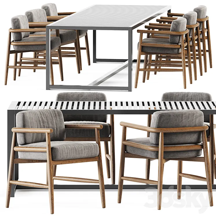 Table Dna teak by Gandia Blasco and Armchair Teresina by Meridiani 3D Model Free Download