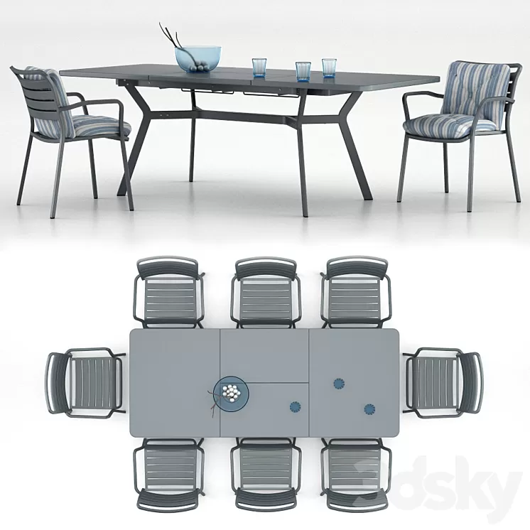 Table Ethimo Ocean rectangular table with a chair Ocean dining chair with accessories 3D Model Table Ethimo Ocean rectangular table with a chair Ocean dining chair with accessories 3D Model