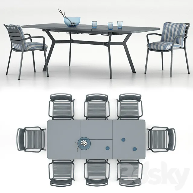 Table Ethimo Ocean rectangular table with a chair Ocean dining chair with accessories 3DModel Table Ethimo Ocean rectangular table with a chair Ocean dining chair with accessories 3DModel
