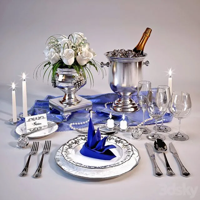 Table kitchen tableware metal fabric classic 3D Model Table kitchen tableware metal fabric classic 3D Model