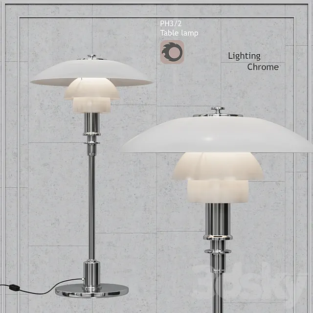 Table lamp Louis Poulsen chrome PH3 _ 2 white glass 3D Model