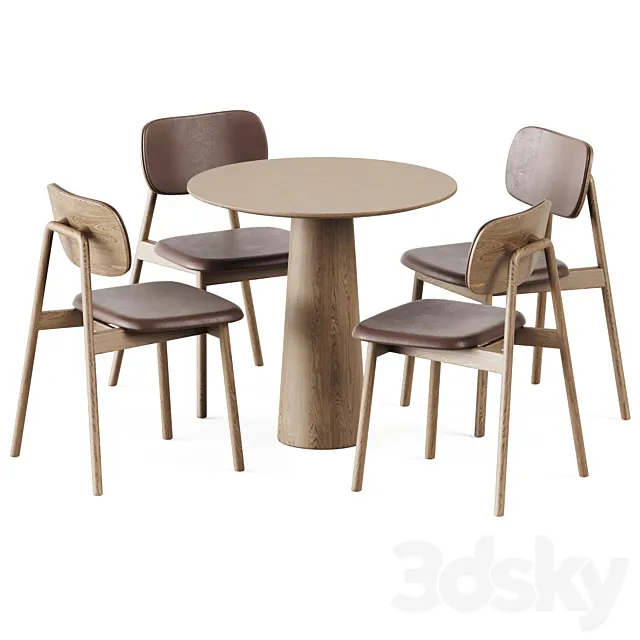 Table P.O.V. D80 by Ton and Wooden Klara Chair Upholstered by Moroso 3DModel