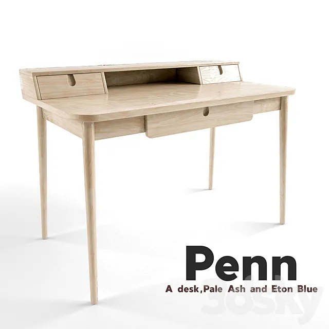 Table Penn Desk Pale Ash and Eton Blue 3D Model