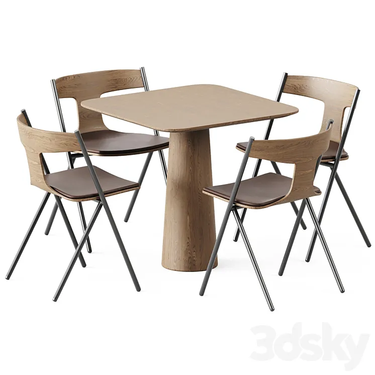 Table POV 460 S80 by Ton and Quadra Chair with Cushion by Viccarbe 3D Model Free Download