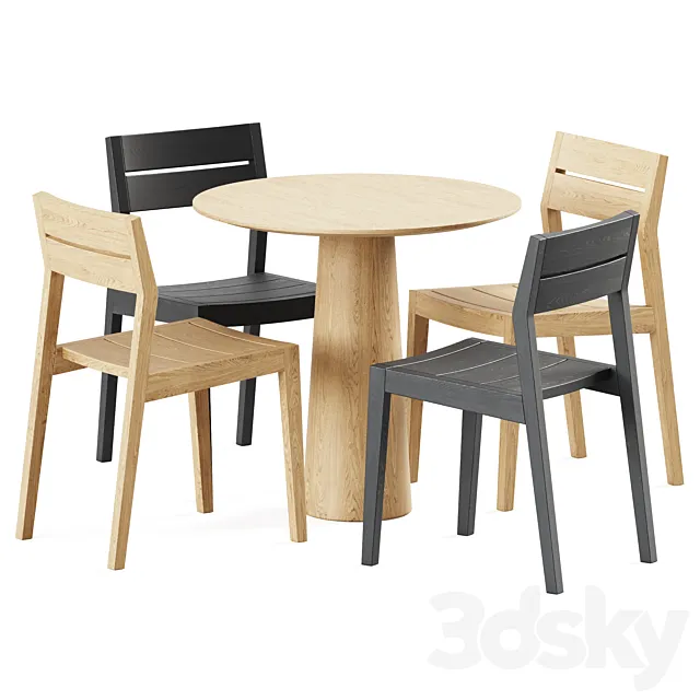 Table POV D80 by Ton and Teak EX 1 Outdoor Dining Chair by Ethnicraft 3D Model Table POV D80 by Ton and Teak EX 1 Outdoor Dining Chair by Ethnicraft 3D Model