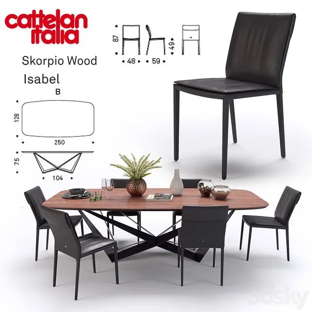 Table Scorpio Wood Chair Isabel Cattelan Italia 3D Model
