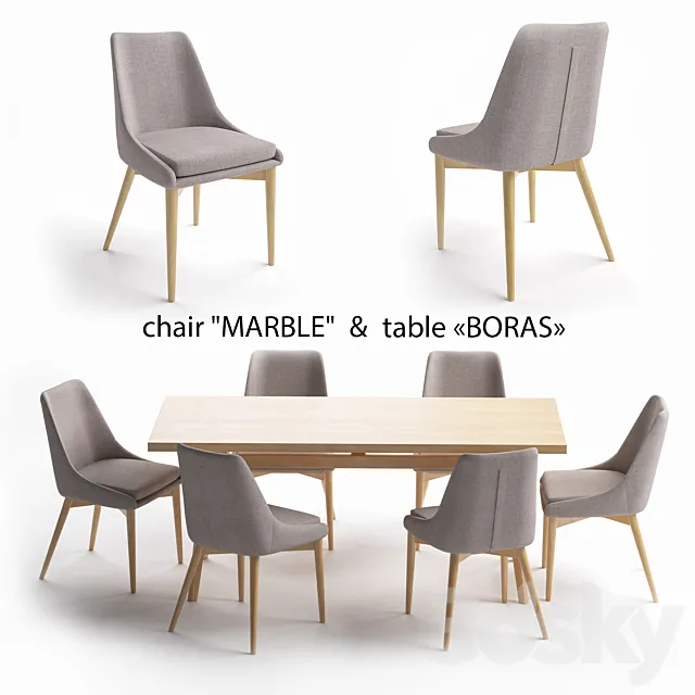 Table set. Boras table. Marble chair 3DModel