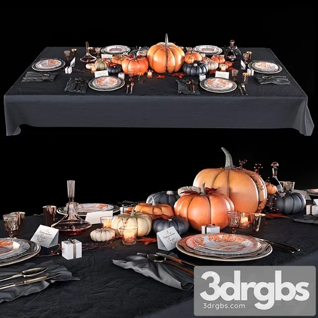 Table set with pumpkins 3D Model Download