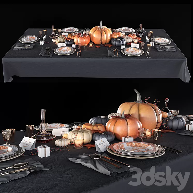 Table set with pumpkins 3D Model