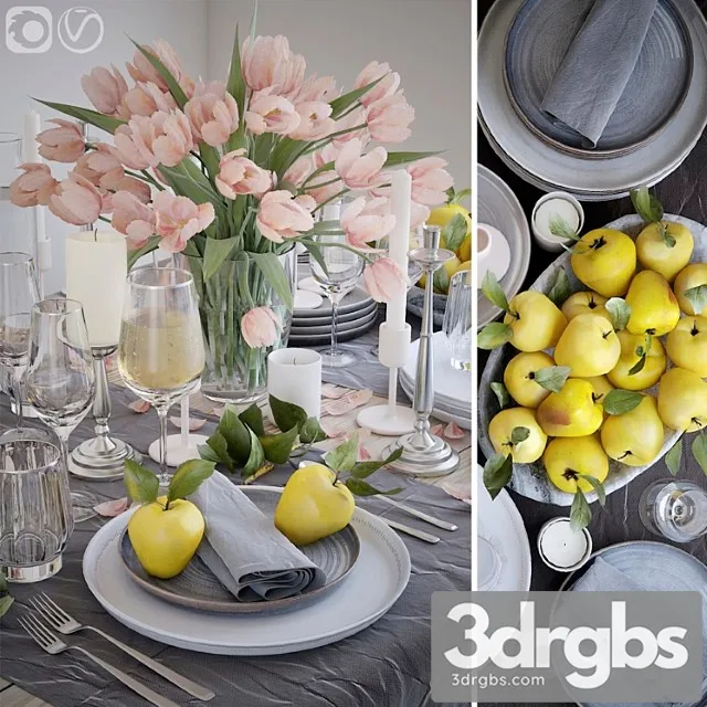Table setting 27. table setting with pink tulips 3D Model Download