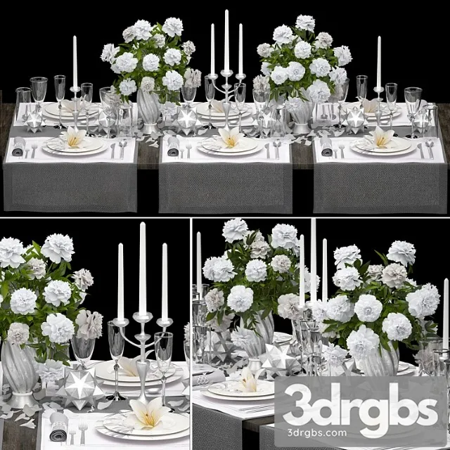 Table setting 4. zara home. white bouquet peonies tablecloth glass vase 6 persons luxury decor table decoration cutlery candles stylish festive solemn 3D Model Download