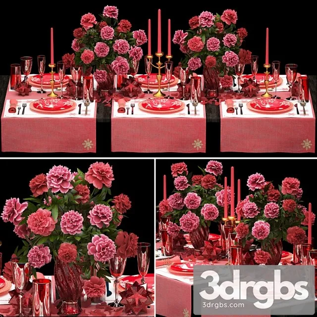 Table setting 5. zara home. appliances tablecloth decor bouquet of flowers peonies glass vase luxury decor table decoration cutlery candles stylish festive solemn 3D Model Download