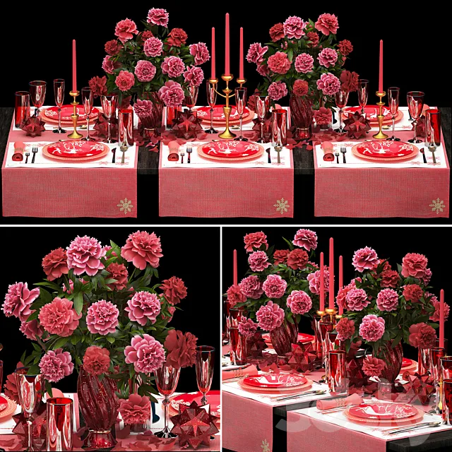 Table setting 5. ZARA HOME. appliances tablecloth decor bouquet of flowers peonies glass vase luxury decor table decoration cutlery candles stylish festive solemn 3D Model