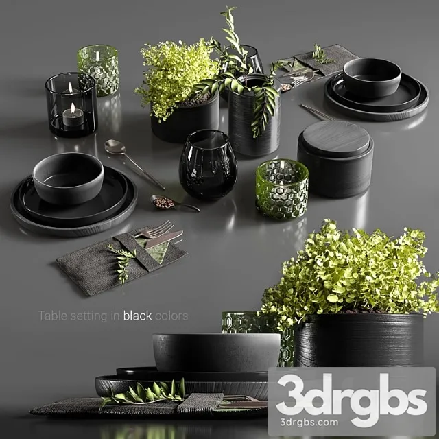 Table Setting In Black Colors 2 3D Model Download