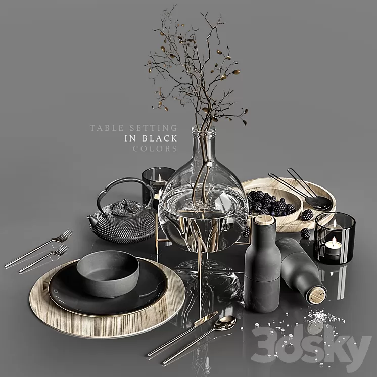 Table setting in black colors 2 3D Model