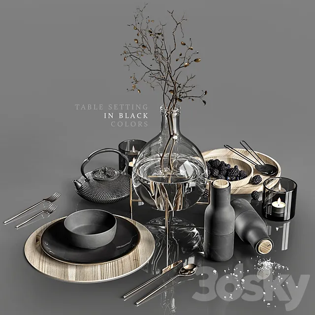 Table setting in black colors 2 3DModel