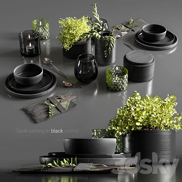 Table setting in black colors 3DModel