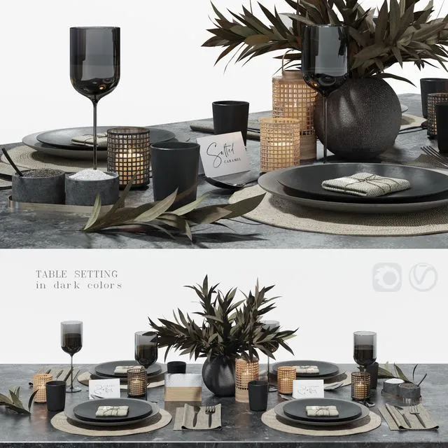 Table setting in dark colors 3D Model