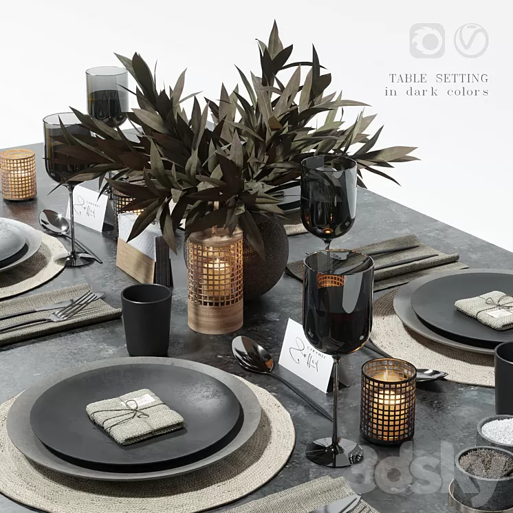 Table setting in dark colors 3D Model