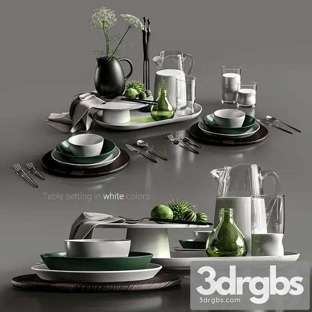 Table Setting In White Colors 3D Model Download