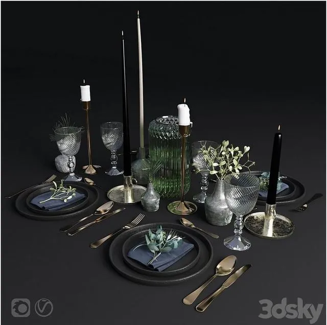 Table setting Kitchen Tableware eucalyptus 3D Model