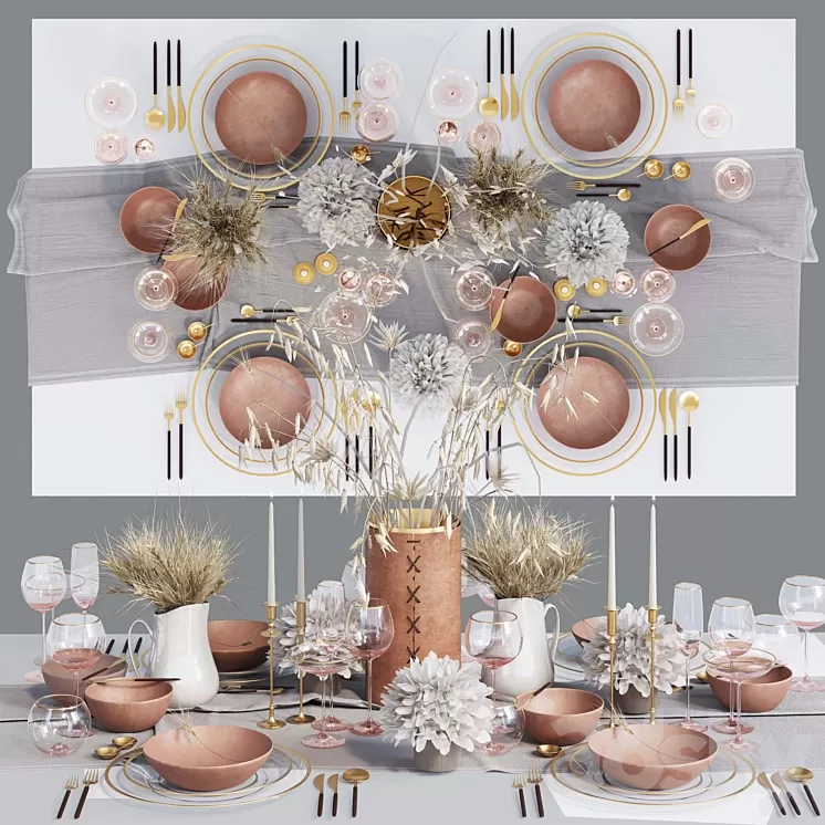 Table setting with dried flowers 3D Model
