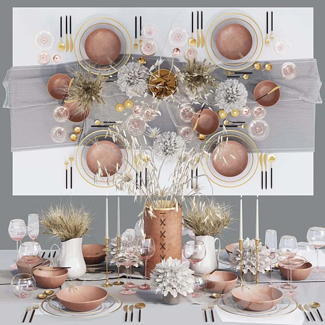 Table setting with dried flowers 3DModel