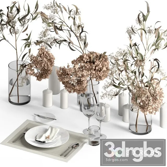 Table Setting With Dry Plants 3D Model Download