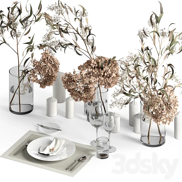 Table setting with dry plants 3D Model