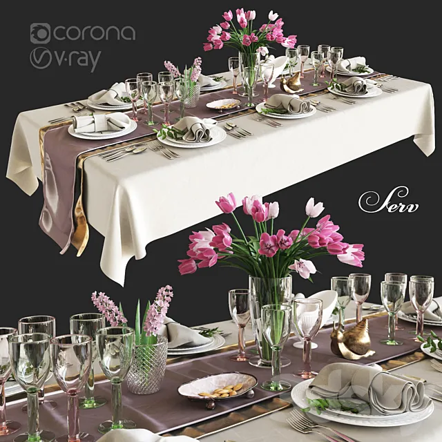 Table setting with flowers 3D Model