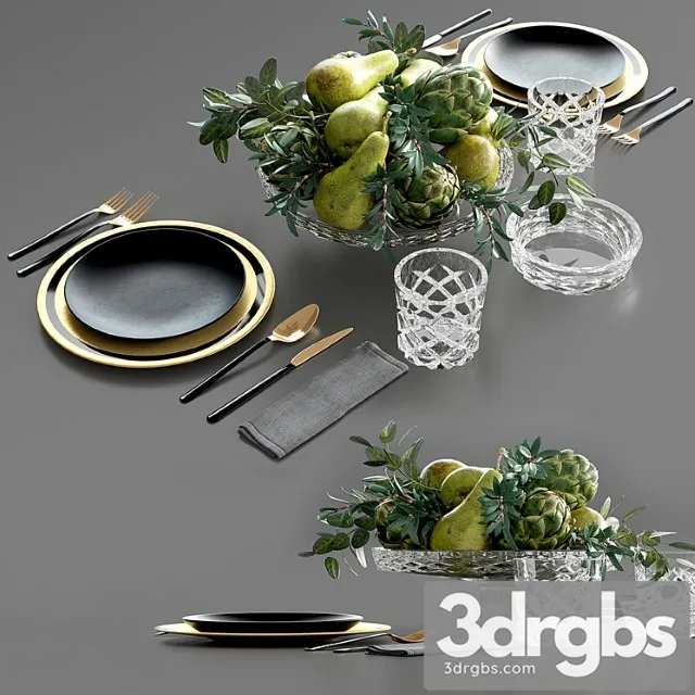 Table Setting With Fruits In Crystal Vase 3D Model Download Table Setting With Fruits In Crystal Vase 3D Model Download