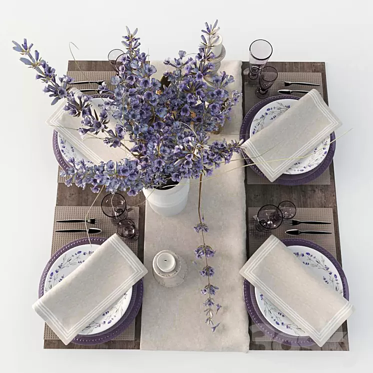 Table setting with lavender 3D Model