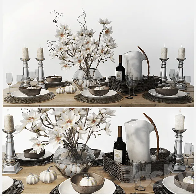 Table setting with magnolias 3DModel