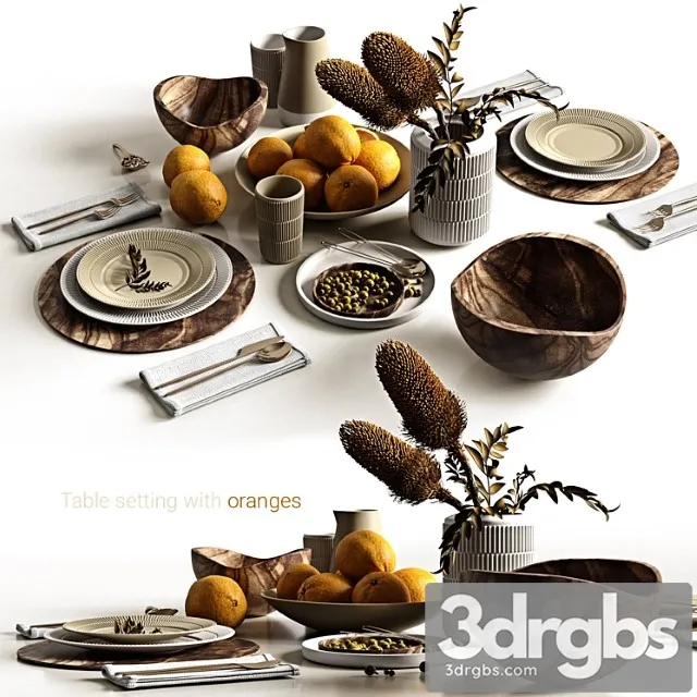 Table setting with oranges 3D Model Download Table setting with oranges 3D Model Download