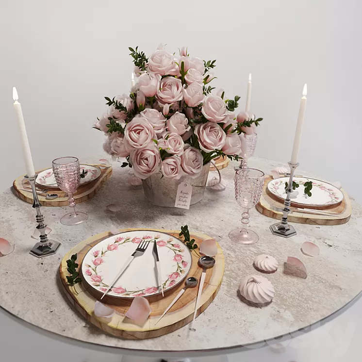 Table setting with roses / Table setting with roses 3D Model