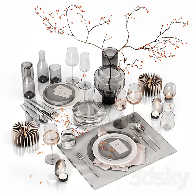 Table setting with rowan 2 3D Model