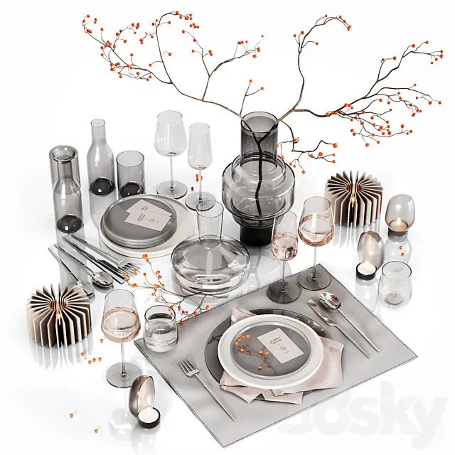Table setting with rowan 2 3DModel