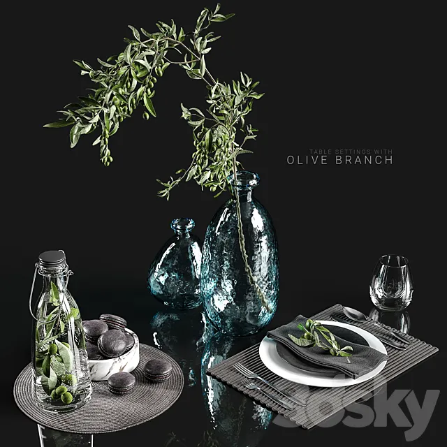 Table settings with olive branch 3DModel