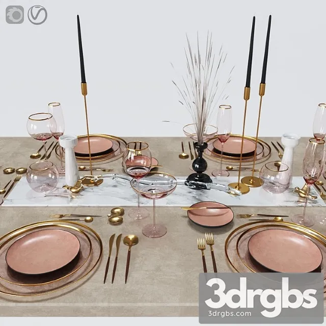 Table settings with pink glass 3D Model Download Table settings with pink glass 3D Model Download