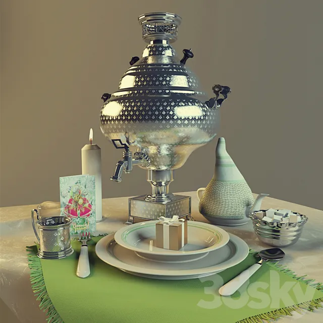 Table with Samovar 3D Model Table with Samovar 3D Model