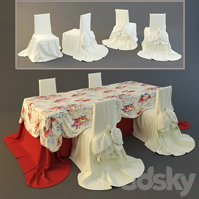 Tablecloth and chair covers 3D Model Tablecloth and chair covers 3D Model