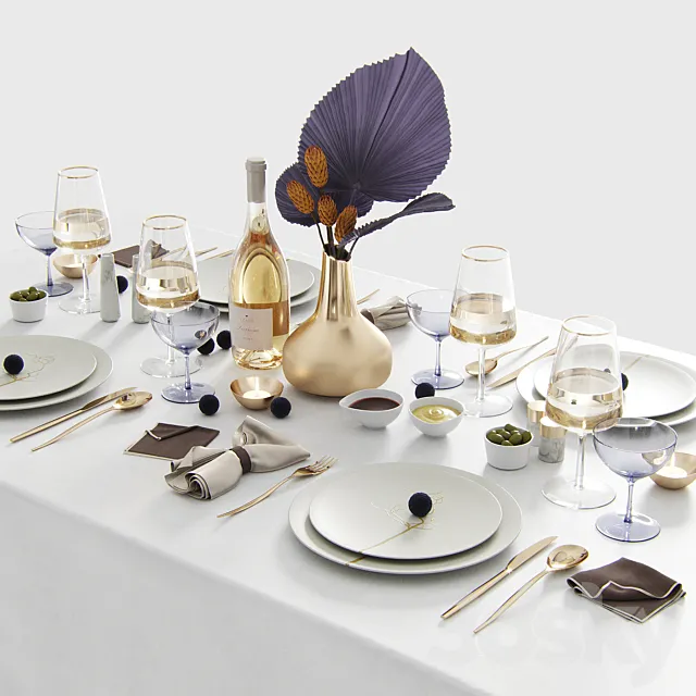 Tablesetting with Protea and palm 3DModel