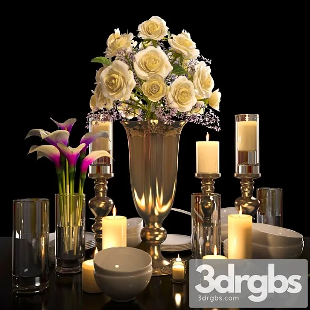 Tableware 2 With Rose 3D Model Download Tableware 2 With Rose 3D Model Download