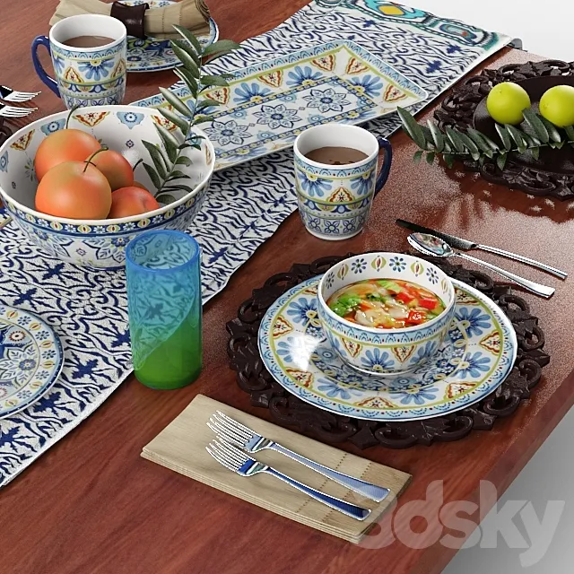 Tableware Mediterranean Mix 3D Model